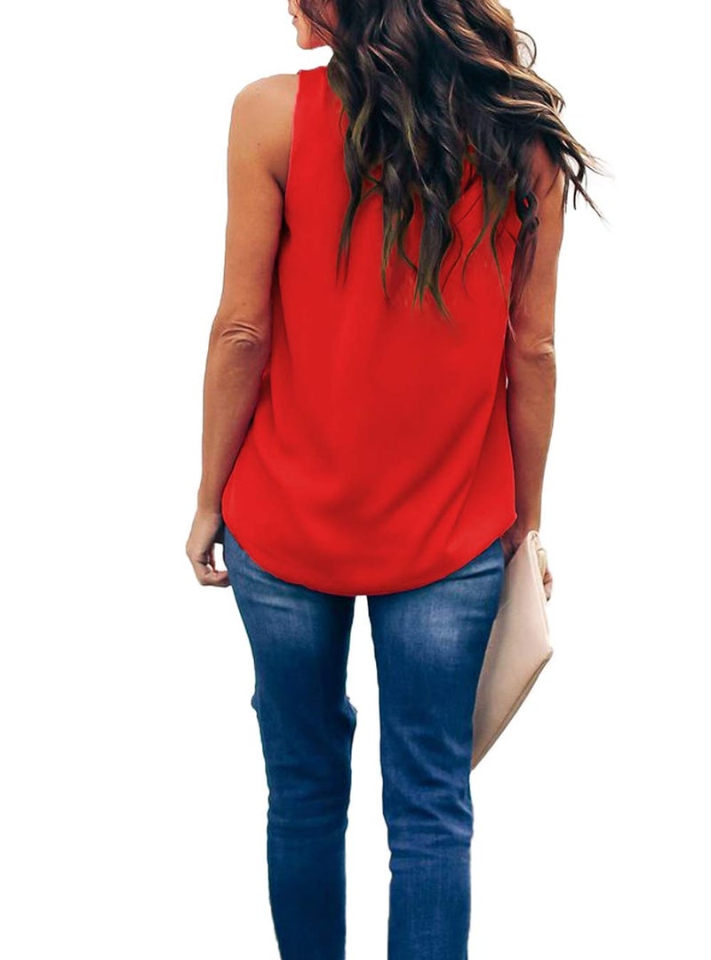 Allimy Women Summer Casual Chiffon Sleeveless Tank Tops Blouses Work Shirts Tunics Red Medium - Image 5